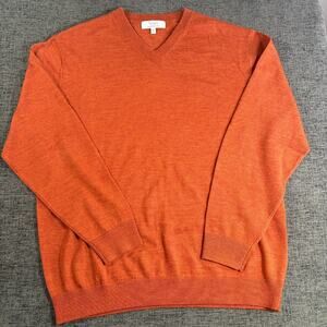 Turnbury Extra Fine Merino Wool V-Neck Sweater Men's Large Long Sleeve Orange